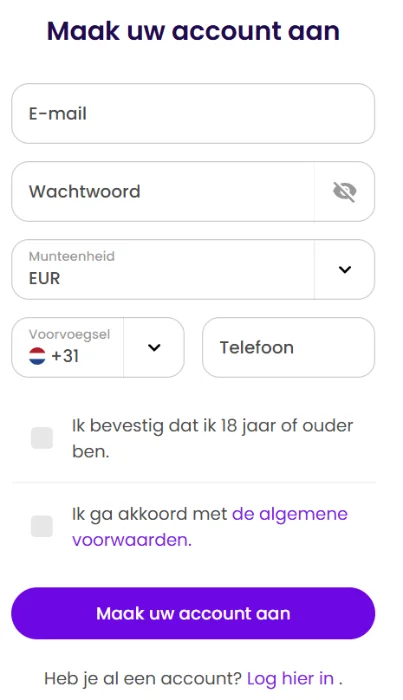 Winnerz Casino Account Aanmaken Winnerz Casino registratieformulier om een nieuw account aan te maken